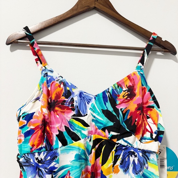 Swim‎ Solutions Womens Tankini Swim Top Size 12 Underwire Tropical Beach Flowy - Picture 2 of 11